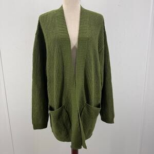 NWT Andree by Unit Open Knit Cardigan Women 1X Green Basic Minimalist Cottageco